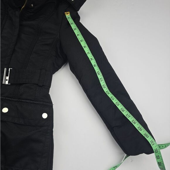 Zara Basic Black Snap Button Pockets Full Zip Belted Lined Hooded Jacket Size M - Picture 10 of 12